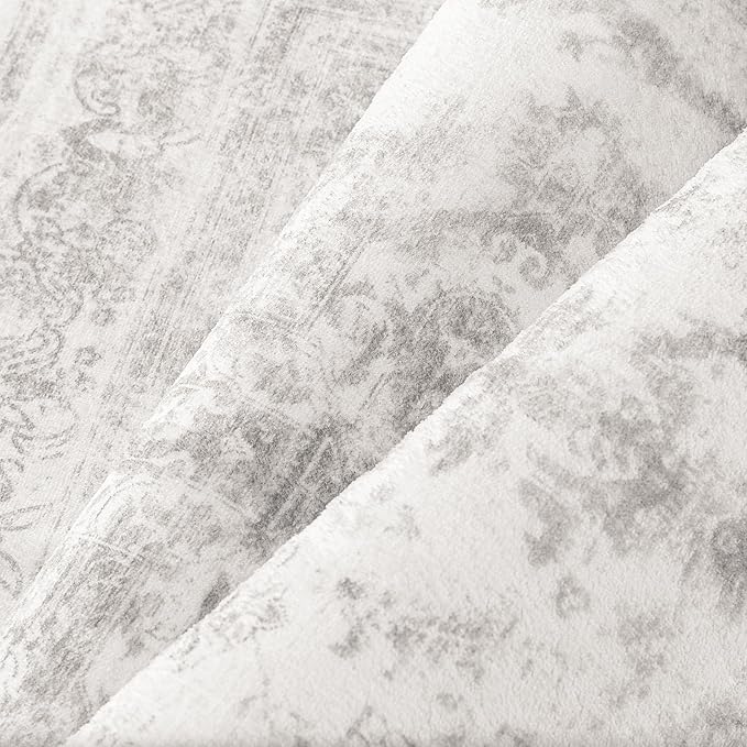 Runner Rug 2x12 Washable Light Gray Hallway Runner Vintage Boho Medallion Non Slip Grey Distressed Retro Carpet Indoor Low Pile Long Soft Rug for Kitchen Entryway Bedroom Bathroom Laundry