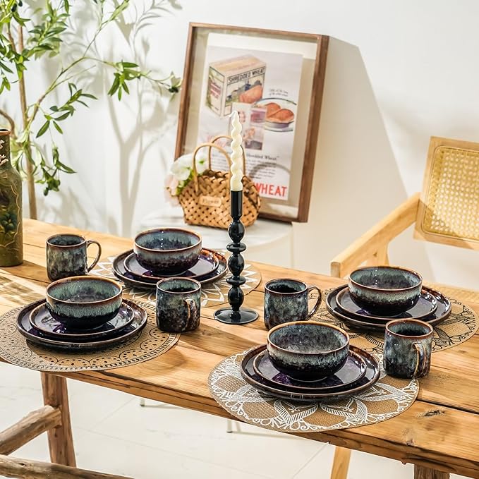 Ceramic dinner plates set of 4, Large Dinnerware Plates & Salad plates for party and wedding, Microwave safe porcelain plates set, 10 Inch