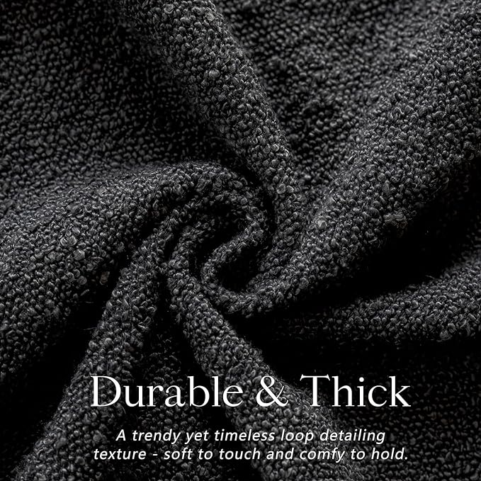 Foindtower Set of 2, Decorative Textured Boucle Throw Pillow Covers Accent Solid Pillow Cases Neutral Soft Cozy Couch Cushion Case for Chair Sofa Bedroom Living Room Home Decor 16 x 16 Inch Black