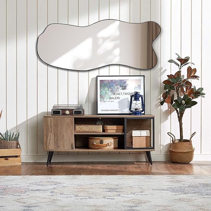 Asymmetrical Mirror, Irregular Wall Mirror, 47.25"x21" Modern Curved Mirrors Decorative, Frameless Wavy Shaped Mirrors for Living Room Bathroom Bedroom Entryway Fireplace