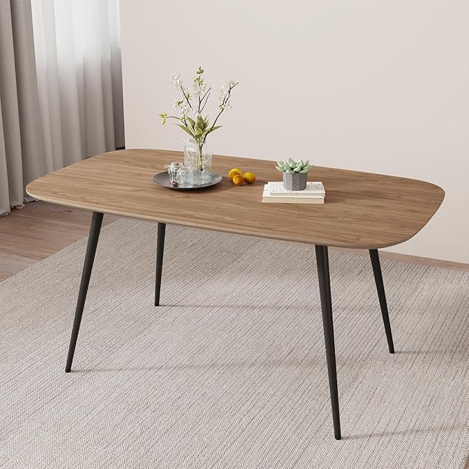 55.1' Kitchen Table,Kitchen & Dining Room Tables, Dinner Table for 4-6,MDF Wood Dining Table with Metal Legs for Living Room & Dining Room (Walnut Color Table, 55.1")