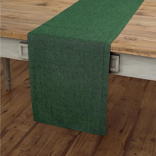 Solino Home Linen Table Runner 48 Inches - 100% Pure Linen Forest Green Table Runner 14 x 48 Inch Ideal for Dresser and Coffee Tables - Athena - Christmas, Thanksgiving