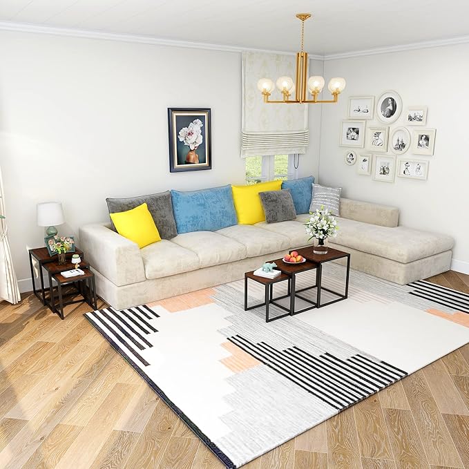 Nesting Table Set of 3 Side Tables, Modern Coffee Table Stacking End Table with Metal Frame，Brown