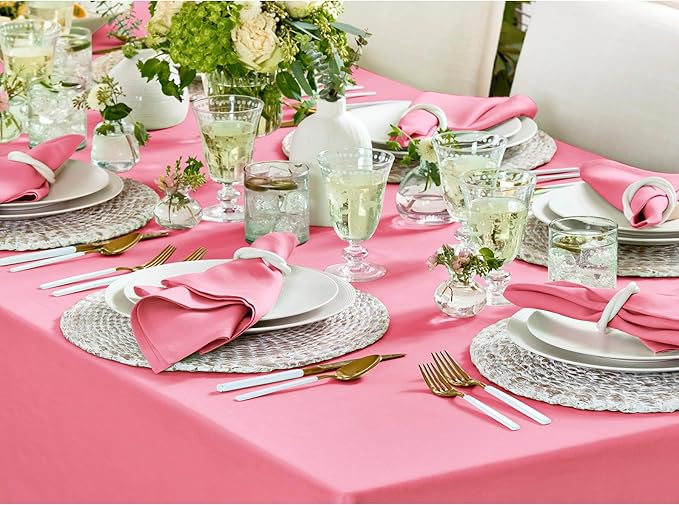 Solino Home Linen Tablecloth for Rectangle Tables 60 x 108 Inch - 100% Pure Linen Pink Carnation Table Cloth - Fete, Machine Washable Cloth Tablecloth for Halloween