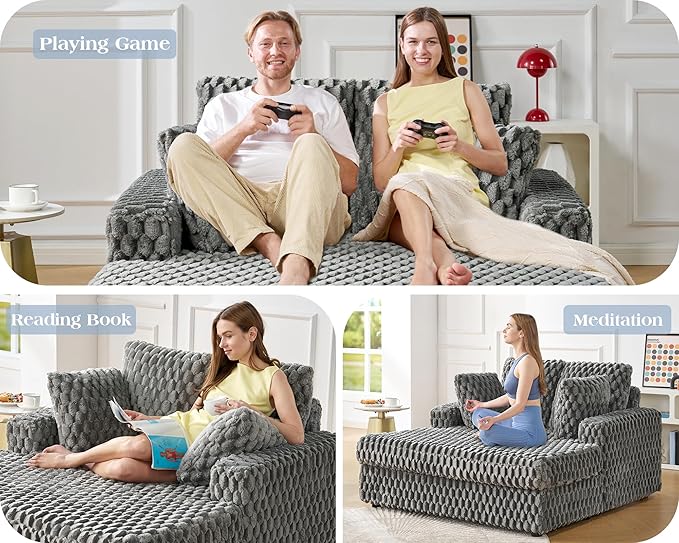 VanAcc 53 Inch Chaise Lounge Indoor, Upholstered Sofa Bed with Throw Pillows and Armrests, Sleeper Bed- Plush Lounge Chair for Living Room, Ash Grey