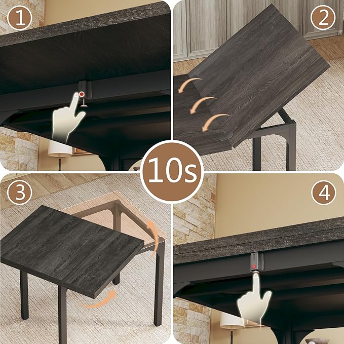 Dining Table Set for 4, Extendable Kitchen Table Cushion Chairs Set of 4, Rectangle Dining Table with Metal Frame & MDF Board, Folding for Small Apartment Saving Space, Grey Oak