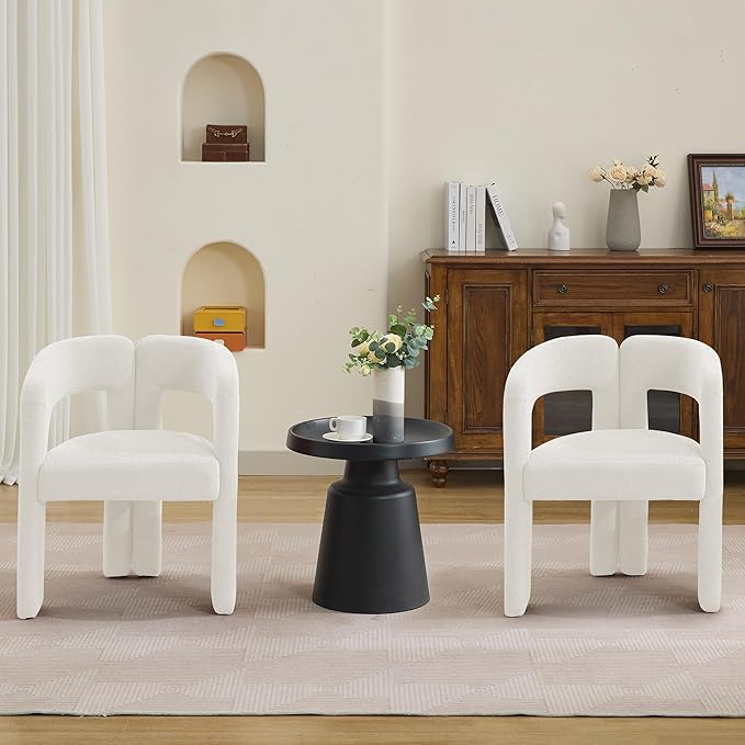 Modern Barrel Dining Chairs, Upholstered Linen Dining Room Chair with Wooden Legs, Accent Chairs for Kitchen/Dining Room/Living Room, Beige