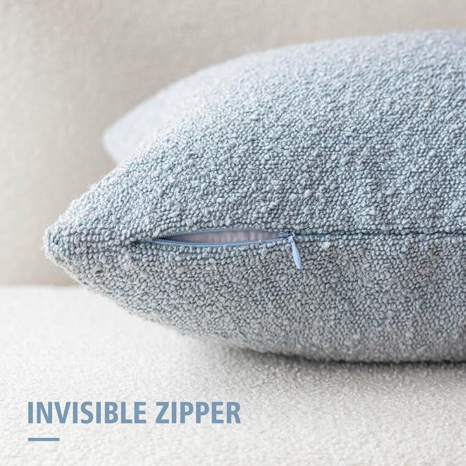 Foindtower Pack of 2 Modern Textured Boucle Lumber Throw Pillow Covers Accent Solid Decorative Pillow Cases Cozy Couch Cushion Case for Sofa Bed Living Room Home Decor, 12 x 20 Inch, Light Blue
