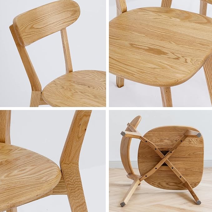 100% Solid Oak Wood Dining Chairs,Mid Century Modern Dining Chairs with Rounded Backrest,Kitchen,Dining Room Chairs Set of 1/2/4 (1, Original Wood Color)