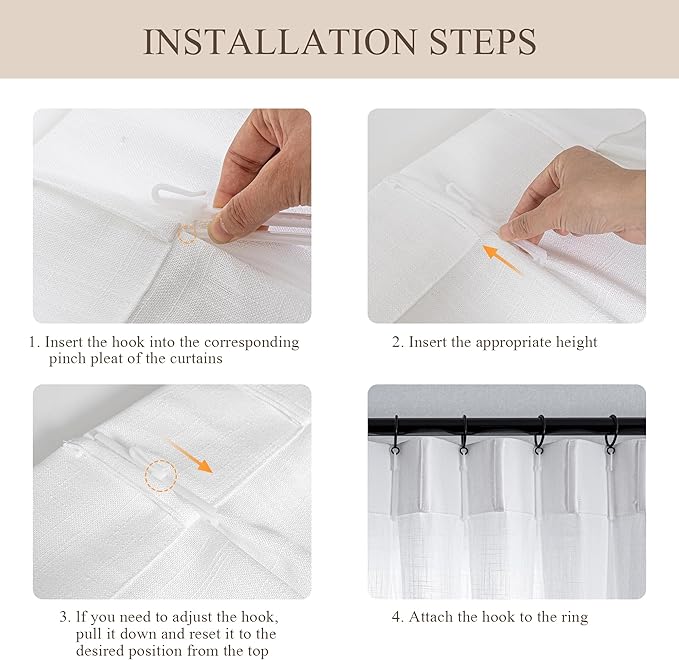 MYSKY HOME White Curtains 96 Inches Long Semi Sheer Drapes Light Filtering for Sliding Glass Door Window Treatments Pinch Pleated Soft Cotton Blend Panels Linen Look Farmhouse Style, 40" x 96", 2 PCS