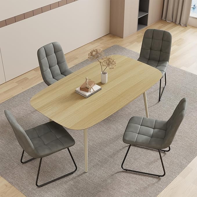 55.1'' Dining Table Set for 4,Modern Wood Dining Table,Leather Dining Chairs 4,Table and Chairs Set of 4,Ideal for Kitchen Dining Room (Cat Scratch Table + 4 U-Shaped Gray Chairs, 55.1")