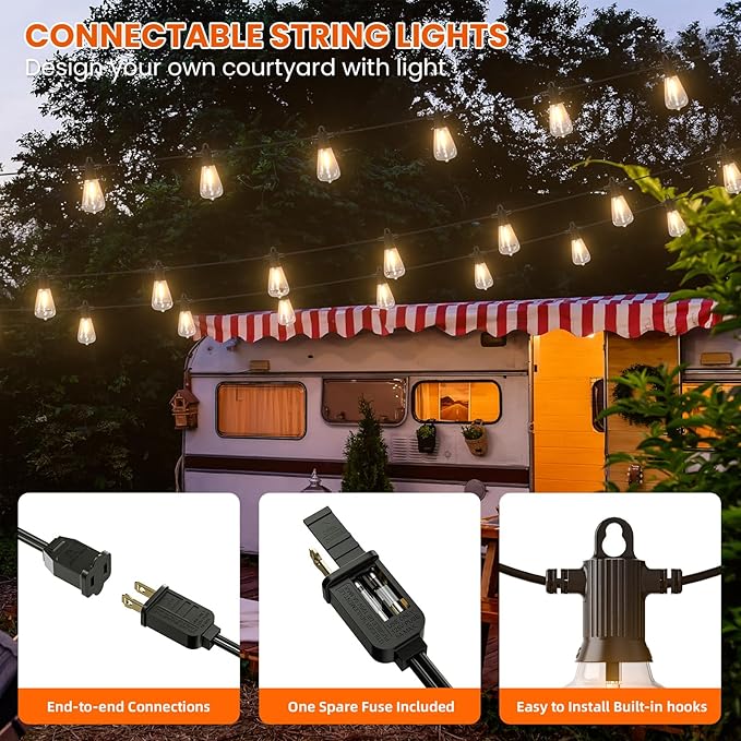 KAWAYA 200FT Patio String Lights: 100+4 Dimmable Waterproof Shatterproof LED Vintage String Lights,Commercial Outdoor Lights for Porch Backyard Garden Bistro Outside Balcony Gazebo Party Cafe(100FTx2)