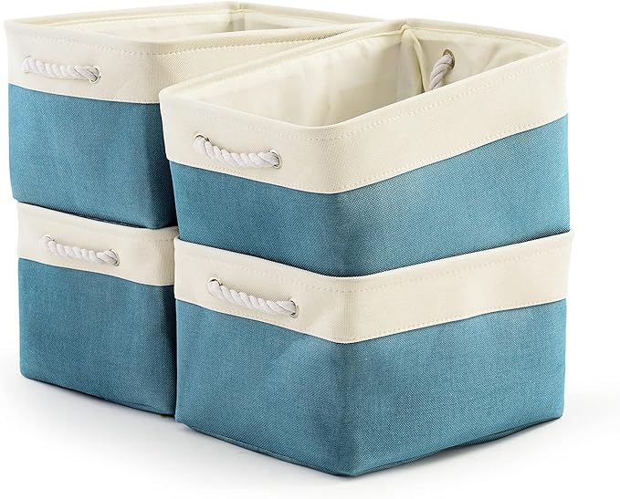TcaFmac Storage Basket for Organizing - Large 4 Pack Fabric Storage Bins Baskets for Shelves with Ropes, Collapsible Storage Cubes for Closet Toy (White & Green16x12x8 inch)
