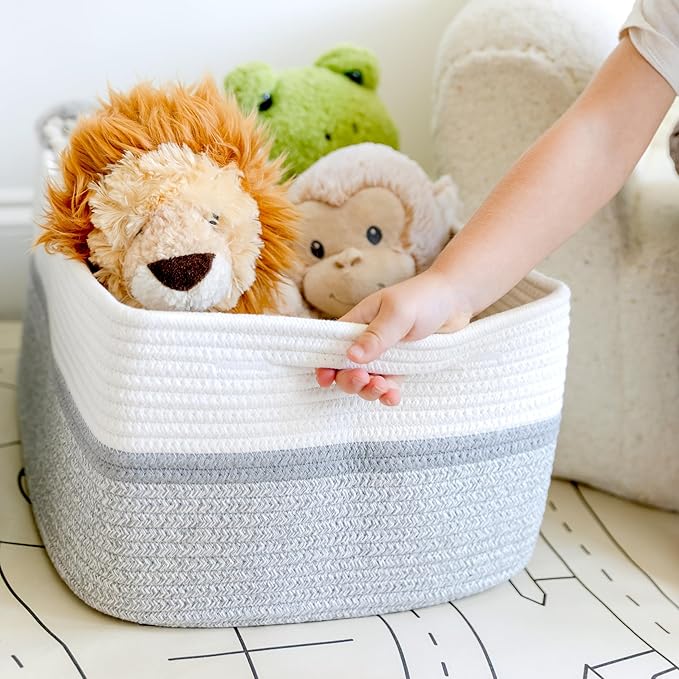 NaturalCozy Storage Baskets 16.8”x13”x7.6” Cotton Rope Woven Baskets for Organizing 3-Pack | Toy Storage Bins | Basket for Shelves, Laundry, Blanket, Clothes, Closet, Kitchen, Bathroom, Gifts