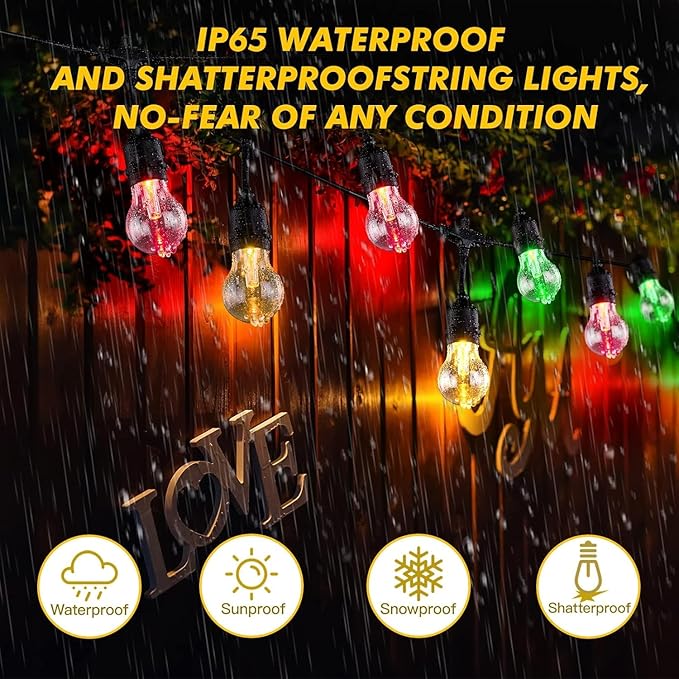 Auroraworld 144FT Solar RGB String Lights Outdoor, Dimmable Waterproof LED Patio Lights with Remote, 45 Shatterproof Edison Bulbs for Garden Cafe Party Decor