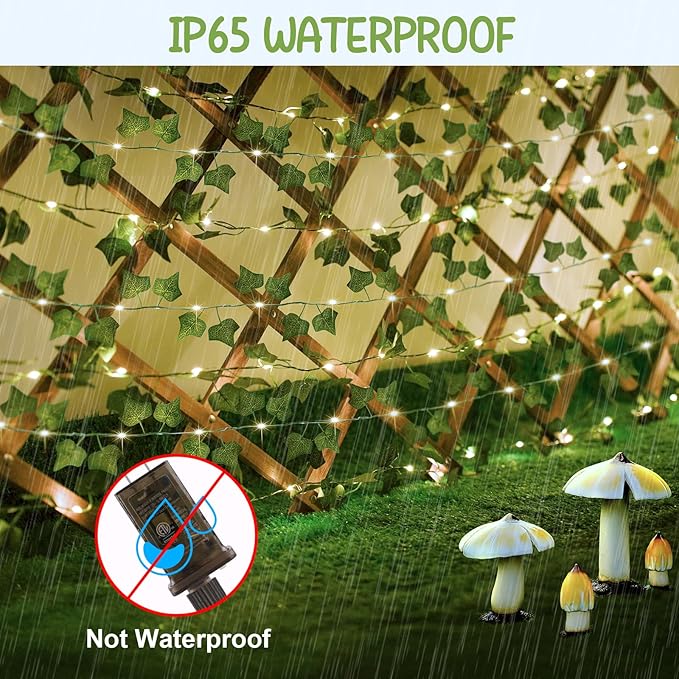 OMIKA Vine with Fairy Lights Plug in, 66FT 200 LED Ivy String Lights Connectable with Remote, Leaf Light Waterproof for Bedroom, Room, Wall, Garden, Party, Wedding Decor (Warm White)