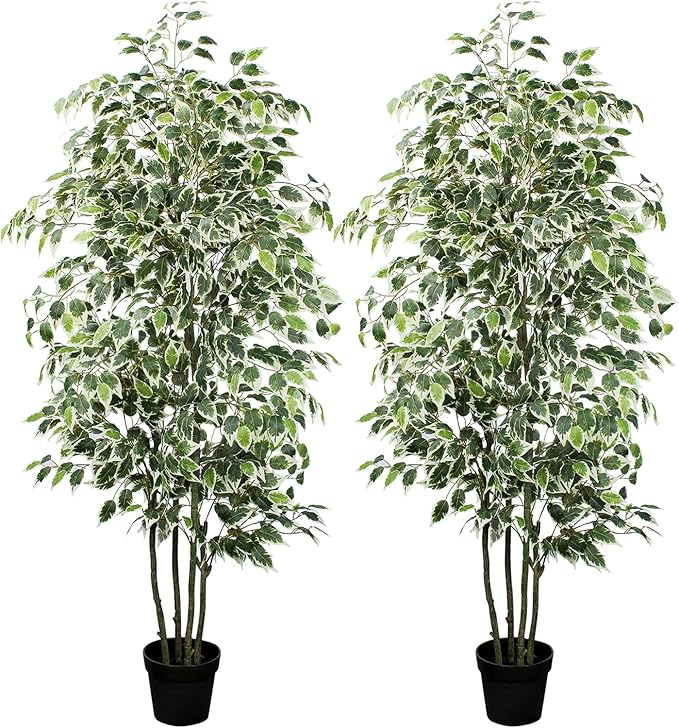Artificial Ficus Tree，6ft Tall Silk Ficus Tree for Home Decor Indoor & Outdoor Fake Plant Suitable for Living Room,R1802PCS