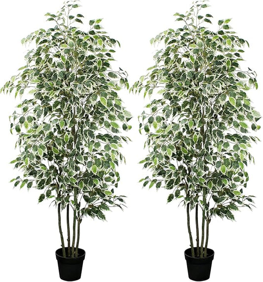 Artificial Ficus Tree，6ft Tall Silk Ficus Tree for Home Decor Indoor & Outdoor Fake Plant Suitable for Living Room,R1802PCS