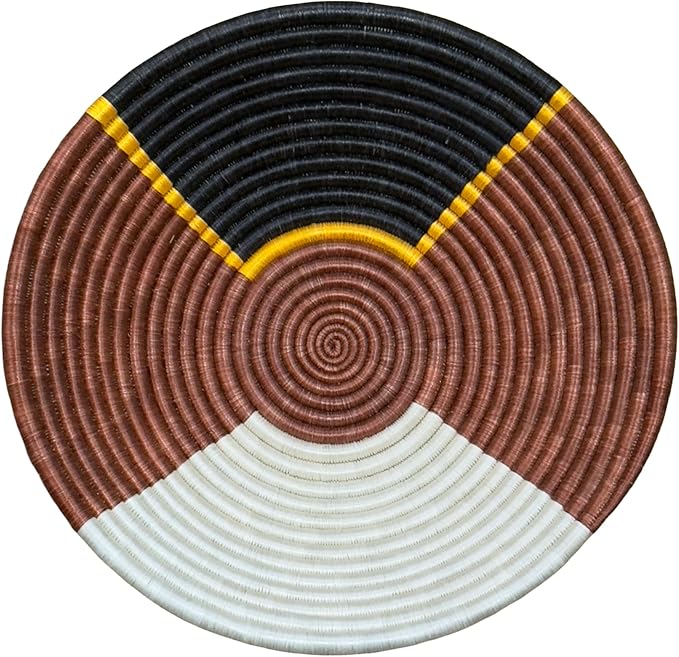 Handwoven African Basket Handmade sisal Fruit Bowl Wall Hanging decorative Baskets for Home Living Room Kitchen Centerpiece Zen Designs Arts and Crafts (Dark Brown Natural Black, 8in diameter)