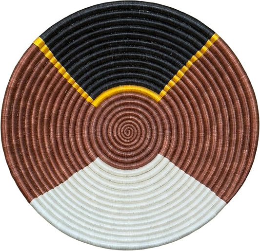 Handwoven African Basket Handmade sisal Fruit Bowl Wall Hanging decorative Baskets for Home Living Room Kitchen Centerpiece Zen Designs Arts and Crafts (Dark Brown Natural Black, 12in diameter)