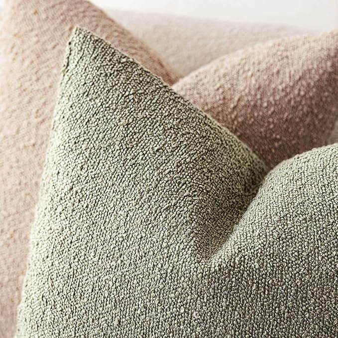Foindtower Pack of 2 Textured Boucle Throw Pillow Covers Accent Solid Decorative Lumbar Pillow Cases Cozy Couch Cushion Case for Chair Sofa Bedroom Living Room Home Decor 12x20 Inch Dirty Sage Green