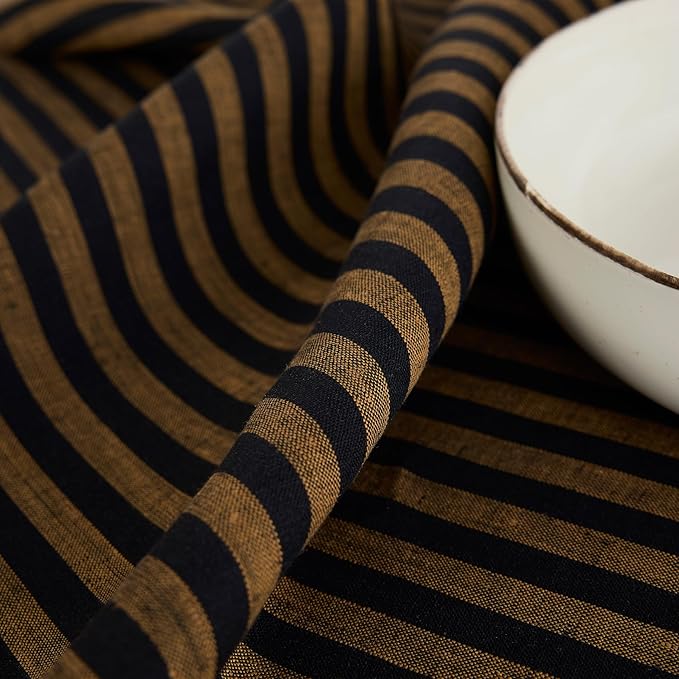 Solino Home Linen Napkins Set of 4-100% Pure Linen Amalfi Stripe Brown Sugar and Black Cloth Dinner Napkins 20 x 20 Inch for Fall, Autumn, Thanksgiving - Handcrafted and Machine Washable