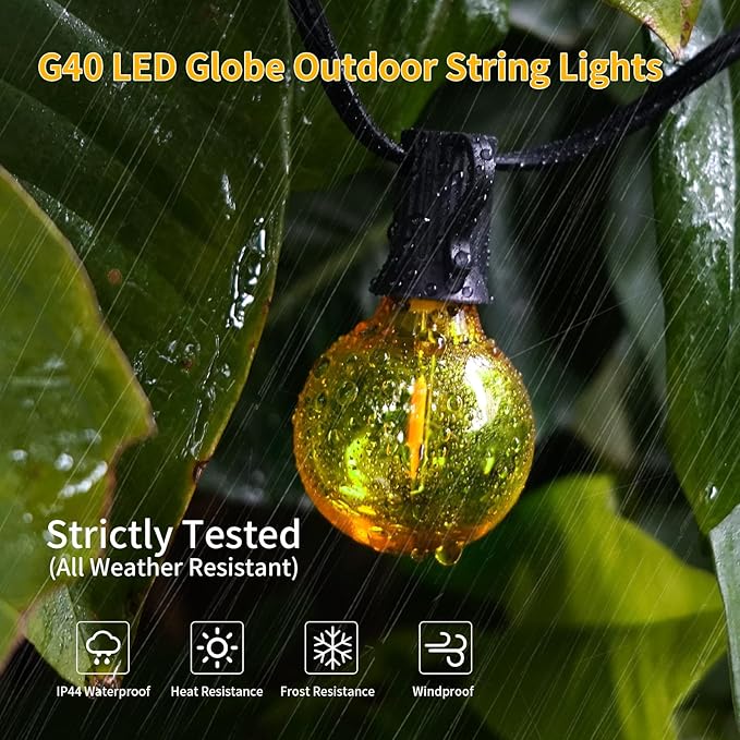 40FT LED Outdoor String Lights Waterproof, G40 LED Globe Outdoor Lighting for Patio with 27 Edison Vintage Shatterproof Bulbs, Connectable Backyard Lights for Garden, Bistro, Porch, Cafe