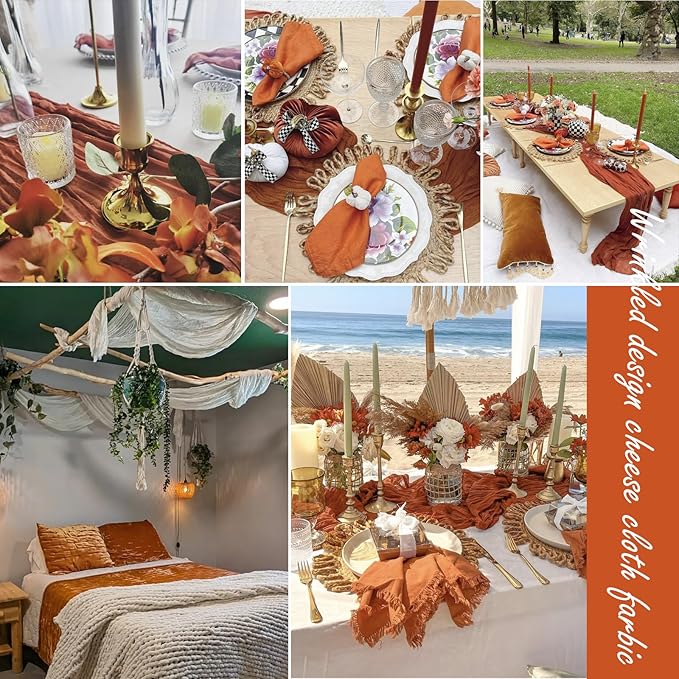 8 Pack 10 ft Terracotta Cheesecloth Table Runner 35 x 120 Inches Boho Gauze Easter Cheese Cloth Table Runners Romantic Sheer Table Runner for Wedding Centerpiece Bridal Shower Party Decorations