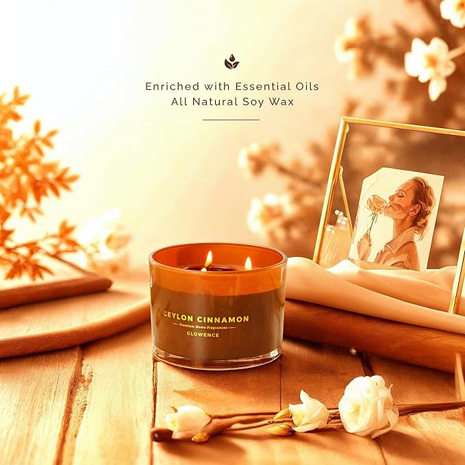 Cinnamon Scented Fall Candle - 100% Natural Soy Wax - Large 3 Wick Jar Candle - Up to 40 Hours Burning Time - Aromatherapy Candles for Home - Housewarming Gift for Women & Men