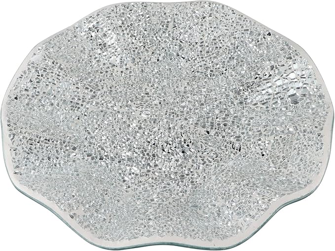 MDLUU Mosaic Centerpiece Tray, 11.6" Decorative Glass Plate, Home Decor Glass Bowl for Dining Room Table, Coffee Table, Gift (Silver)
