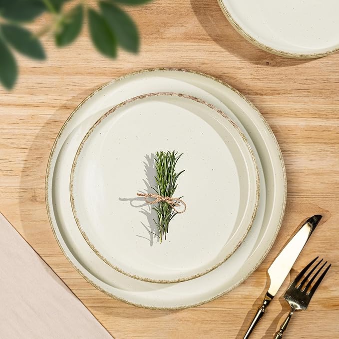 AmorArc Ceramic Dinnerware Sets for 6, 18 Pieces Handpainted Plates and Bowls Set with Rustic Terracotta Underside, Scratch Resistant Stoneware Dishes Set, Dishwasher & Microwave Safe