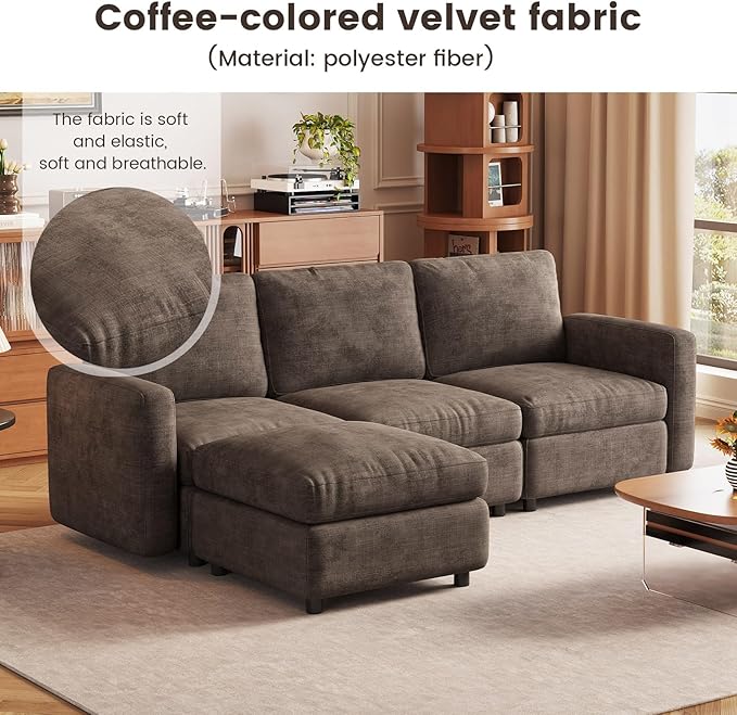 5-Seat Modular Sectional Sofa Couch with Ottoman Storage, Convertible Sleeper Sofas for Living Room Bedroom Apartment, Comfy Brown Cloud Futon Lounge Couches Furniture Set
