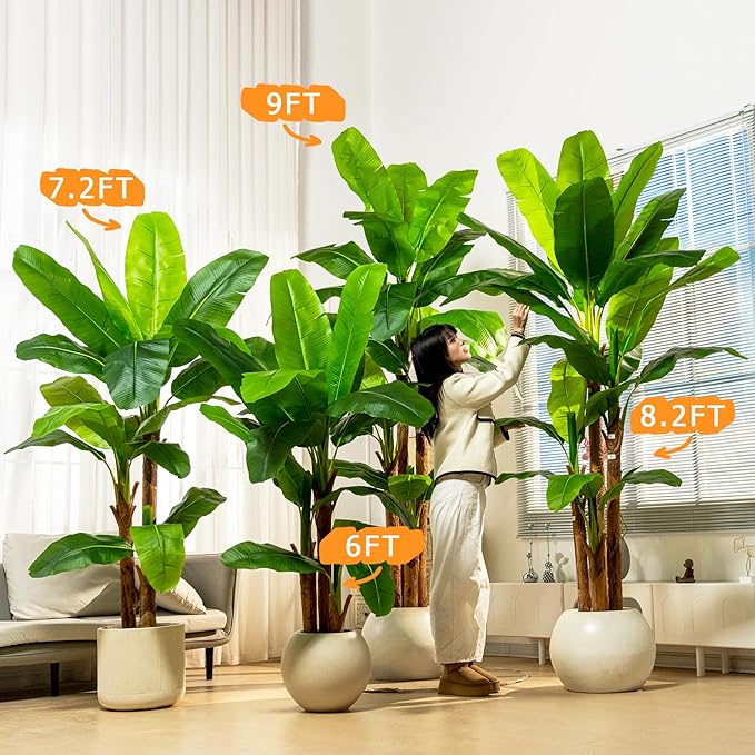 6FT Artificial Banana Tree Tall Fake Banana Leaf Plant Faux Banana Silk Tree Faux Banana Leaves for Home Swimming Pool Indoor Outdoor Patio Tropical Decor