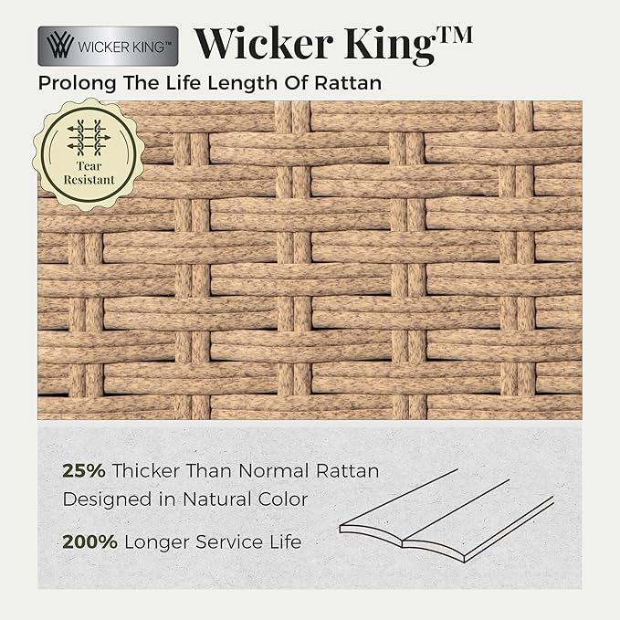 Patio Furniture Set 6 pcs, Wicker Outdoor Patio Furniture, 3-Seat Sofa, 4 Single Chairs and 56" Gas Fire Pit Table, Rattan Patio Conversation Set for Backyard Deck, Beige