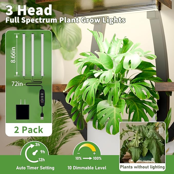 Tall Plant Stand Indoor with Grow Lights, 64" 8 Tiered Meta Plant Shelf, Large Corner Shelves Display Rack Flower Stand Holder for Living room, Patio, 2 Pack