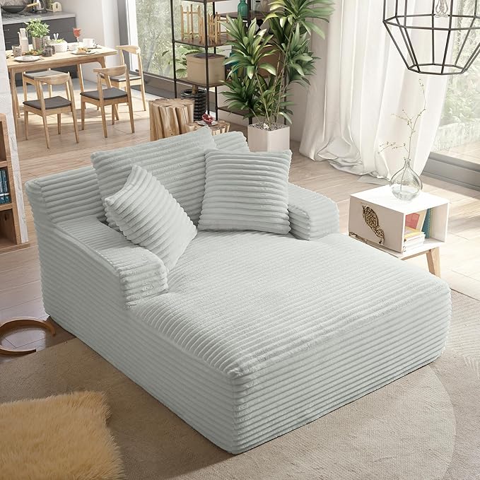 Boneless Couch Sofa Chiar Chaise Lounge Chair Indoor Upholstered Corduroy Couch Cloud Sleeper Sofa Oversized Reading Chair for Living Room No Assembly Required (Light Grey, 50" W x 67" D)