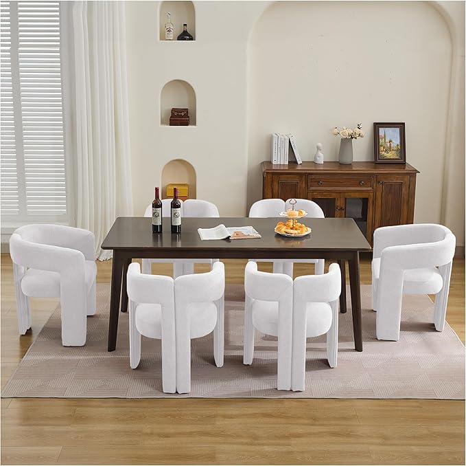 Modern Barrel Dining Chairs Set of 3, Upholstered Linen Dining Room Chair with Wooden Legs, Accent Chairs for Kitchen/Dining Room/Living Room, Grey