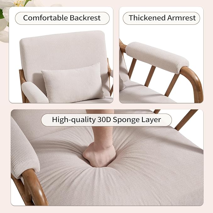 ANJ Mid Century Modern Accent Chair，Living Room Chairs with Wood Frame &Lumbar Pillow, Upholstered Reading Armchair for Bedroom