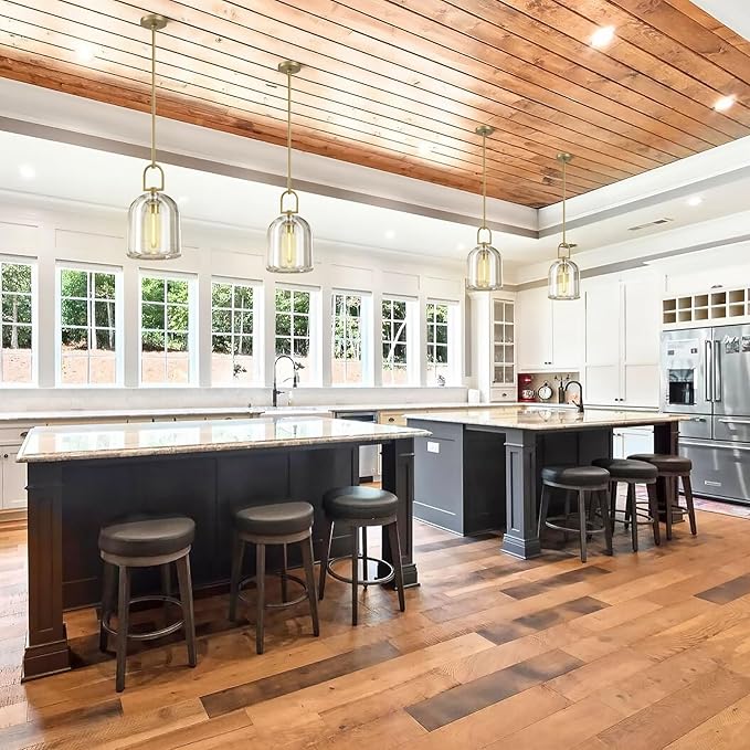 Crystal Brass Pendant Light Fixtures, Modern 8inch Pendant Lights Kitchen Island, Island Lights for Kitchen,Crystal and Gold Pendant Light, Indoor Pendant Lighting,E12 Bulb Included