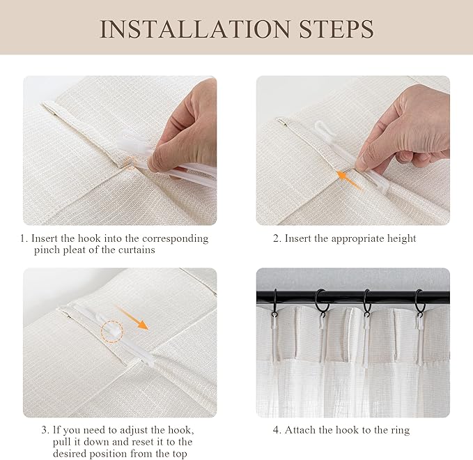 MYSKY HOME 90 Inch Curtains for Sliding Glass Door Windows, Living Room Decoration Cotton Drapes Pinch Pleated Soft Comfortable Touch Farmhouse Country Patio Treatment Set, 40" Wide, Natural, 2 Panels