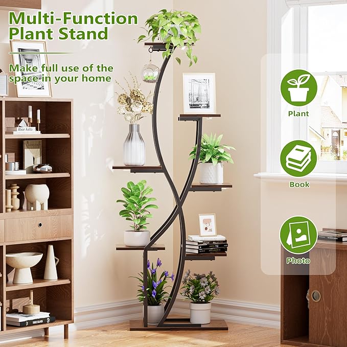 Plant Stand Indoor with Grow Light, 55" Plant Shelf for Indoor Plant Multiple, 7 Tiered Metal Corner Plant Stand Plant Holder Flower Stand Display Rack for Patio, Garden, Balcony, Living Room