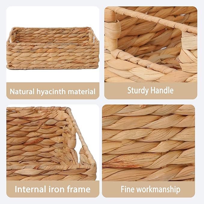 Large Water Hyacinth Storage Basket - 36x26x11 Rectangular Wicker Basket with Handles for Shelves, Home Organizing, Gifts | Natural Woven Decorative for Pantry, Books & Decor