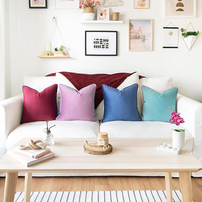 MONDAY MOOSE Decorative Throw Pillow Covers Cushion Cases, Set of 4 Soft Velvet Modern Double-Sided Designs, Mix and Match for Home Decor, Pillow Inserts Not Included (22x22 inch, Purple/Blue)