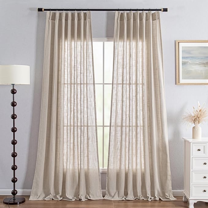MYSKY HOME Curtains for Living Room Windows, Semi Sheer Curtains 96 Inch Length for Bedroom Pinch Pleated Boho Linen Look Textured Fabric Soft Touch Light Filtering, 40" x 96", Taupe, 2 Panels