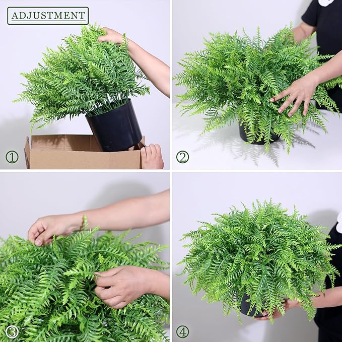 21" Artificial Ferns Plants Topiary - 2 Set for Front Porch Decoration,Fake Boston Fern Potted Plants Faux Greenery Bush UV Resistant for Outdoor Indoor Door Garden Farmhouse Home Decor (Green)