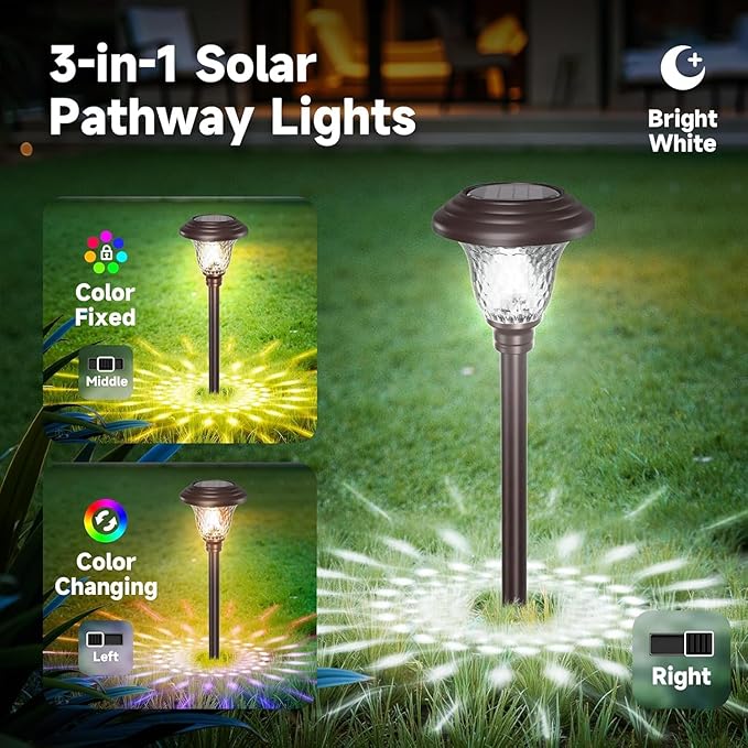 BEAU JARDIN 8 Pack Solar Pathway Lights Outdoor Solar Powered Lights Waterproof Glass for Garden Landscape Path Yard Walkway Patio Driveway Outside Cool White Color Changing Fixed Color Bronze