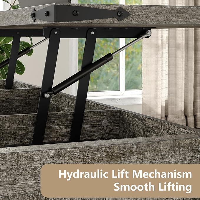 Lift Top Coffee Table, 47.3'' Farmhouse Coffee Table with Large Hidden Storage Compartment & Sliding Barn Doors, Wood Modern Rectangle Table for Home, Office, Rustic Grey