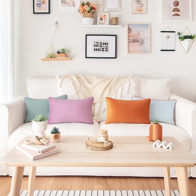 MONDAY MOOSE Decorative Throw Pillow Covers Cushion Cases, Set of 4 Soft Velvet Modern Double-Sided Designs, Mix and Match for Home Decor, Pillow Inserts Not Included (12x20 inch, Purple/Teal)