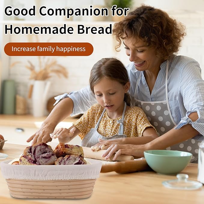9.8 Inch Banneton Bread Proofing Basket Oval Sourdough Bread Basket Handmade Natural Brown Rattan Baking Bowls with Liner for Professional & Home Bread Baking Supplies