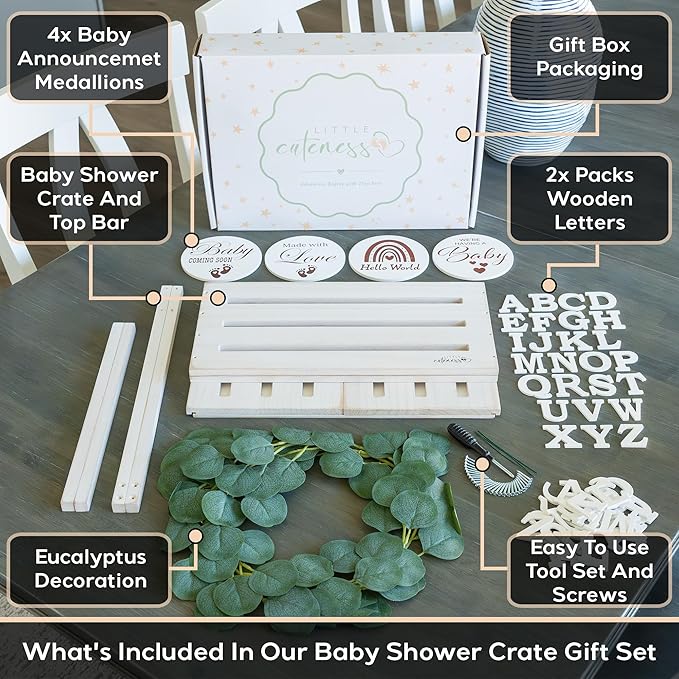 Wooden Crate Closet - Customizable Wooden Crate Box with Dual Rod System, Personalized Baby Basket Alphabet Letters, Easy Assembly Baby Baskets (Rustic White)